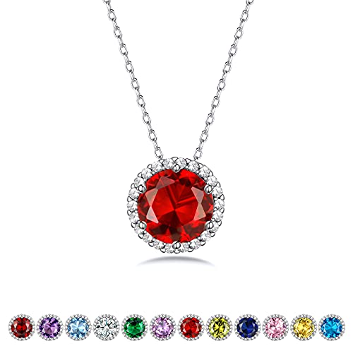 Bestyle Kristall Kette Silber 925 Juli Geburtsstein Anhänger Halskette Damen Runde Edelstein Halskette mit Cubic Zirkonia Geburtstag Geschenk für Frau Mama von Bestyle