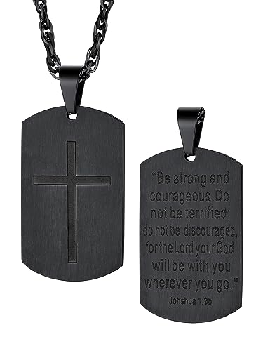 Bestyle Kruzifix Kette Dog Tag Halskette Herren Militär Police Kette Erkennungsmarke Kreuz Gebet Anhänger mit 60cm Weizenkreuzkette aus Edelstahl für Frauen Jungen Schwarz von Bestyle