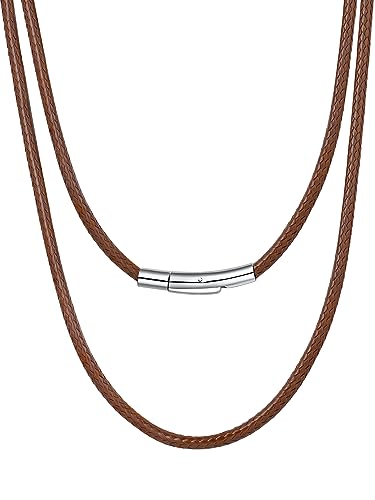 Bestyle Leder-Band Halskette 3mm Herren Choker Kette 55cm Kautschukband Kette Braun Lederschmuck mit Hebelverschluss Geschenke für Jungs,Freunde,Liebe von Bestyle