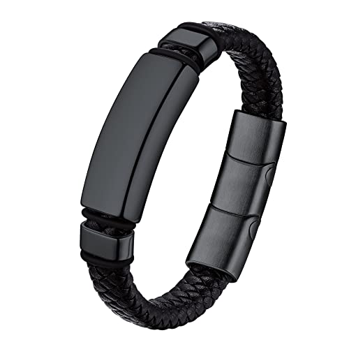 Bestyle Herrenarmband Leder Schwarz geflochten Echtleder Armbänder mit Magnetverschluss Männerschmuck verstellbare Lederarmband Armkette Armschmuck Accessoire, Schwarz von Bestyle