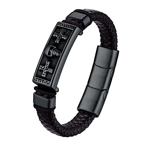 Bestyle geflochten Lederarmband mit Magnet Verschluss Unisex Totenkopf Armband Gotik Biker Schädel Armbänder Vintage Armschmuck, 21cm, Schwarz von Bestyle