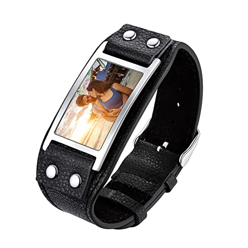 Bestyle Personalisierte Armbänder mit Bild Herren Damen Paare geflochten Lederarmband Armband Edelstahl Partnerarmbänder Foto Schmuck von Bestyle