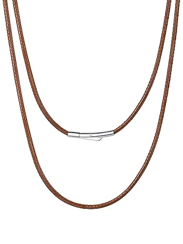 Bestyle Lederband Kette Herren 2MM Collier Damen Kautschuk Halsband 66cm lang geflochtene Lederkette mit Hebelverschluss Braun DIY Modeschmuck Accessoire für Jungen von Bestyle