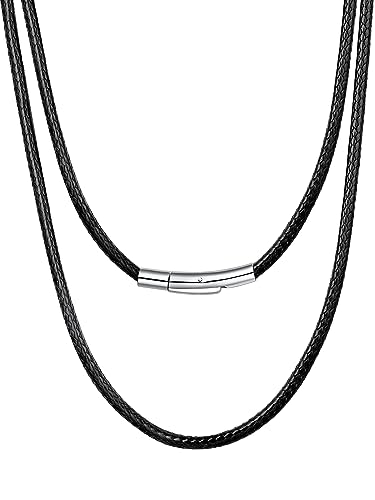 Bestyle Lederband mit Hebeldruck Verschluss 3mm Kette aus schwarzem Echtleder ohne Anhänger Modernes Kautschukseil 46cm lang geflochtene Lederkette geschenkideen für Damen Herren Jungen von Bestyle