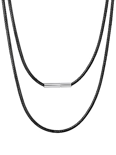 Bestyle Lederkette mit Verschluss Kette Herren 2MM Collier Damen Kautschuk Halsband 66cm lang geflochtene Lederhalsband Schwarz DIY Modeschmuck Accessoire für Jungen von Bestyle