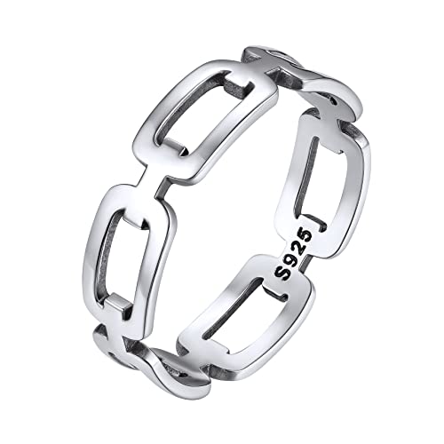 Bestyle Massiver Herrenring 5mm breit aus 925 Sterling Silber Bandring für Männer Jungen Rapper Panzerkette Ring Hip Hop Punk Fingerring 62 von Bestyle