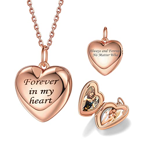 Bestyle Medaillon zum Befüllen 925 Sterling Silber Roségold Kette mit Bild Personalisierte Herz Anhänger für Mädchen Mutter Tochter, 55cm Länge von Bestyle