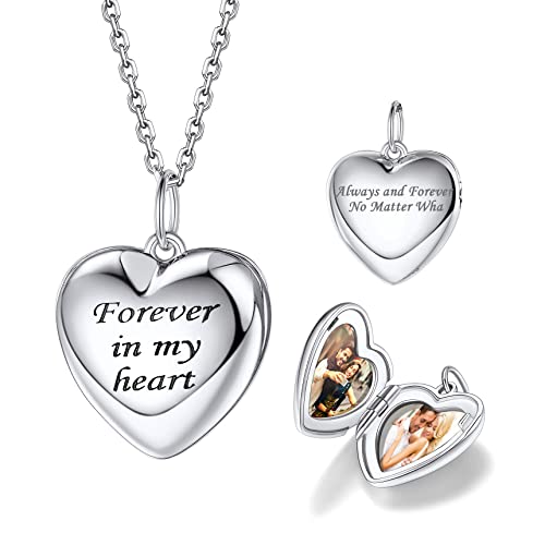 Bestyle Medaillon zum Befüllen 925 Sterling Silber Weißgold Kette mit Bild Personalisierte Herz Anhänger für Frauen Tochter, 55cm Länge von Bestyle