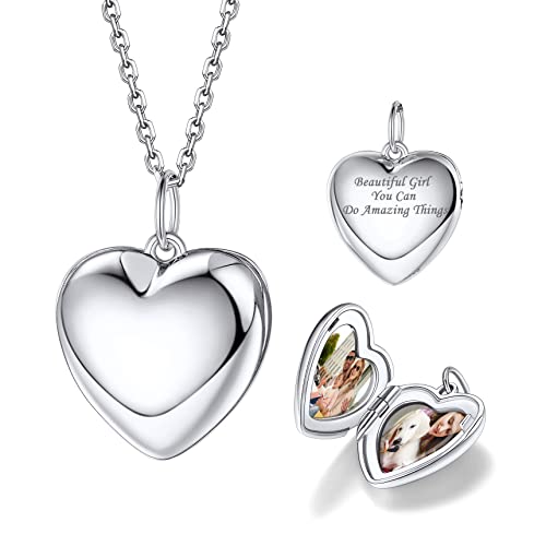 Bestyle Medaillon zum öffnen für Bilder 925 Sterling Silber Herzkette mit Gravur Personalisierte Geschenke für Weihnachten Geburtstage, Weißgold, 55cm Länge von Bestyle