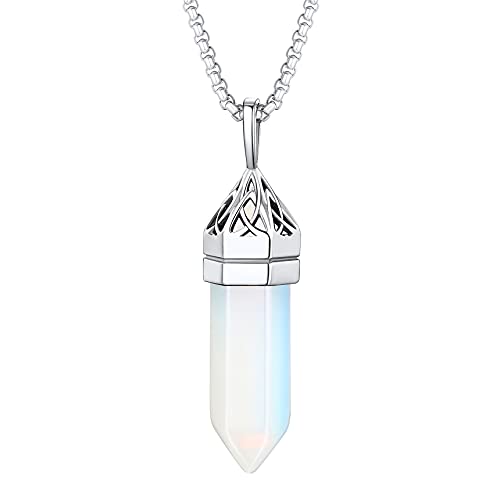 Bestyle Mondstein Kette Edelstein Anhänger Crystal Necklace Sechseckige Kristall-Anhänger Halskette Herren Kette Damen Kristalle Heilsteine Anhänger Edelstahl Silber von Bestyle