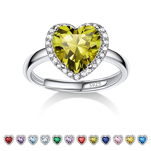 Bestyle Mondstein Ring Silber 925 Damen Verstellbare Ringe mit Geburtsstein August Fingerringe Herz-Ehering Peridot Schmuck für Mädchen von Bestyle