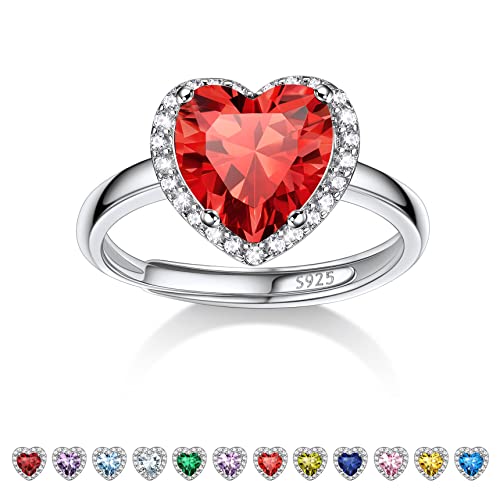 Bestyle Mondstein Ring Silber 925 Damen Verstellbare Ringe mit Geburtsstein Juli Fingerringe Herz-Ehering Rubin Schmuck für Mädchen von Bestyle