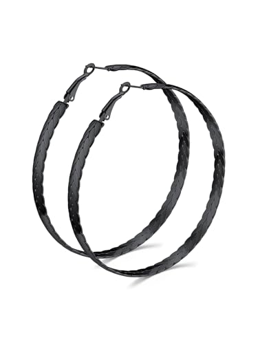 Bestyle Ohrringe Chirurgenstahl Damen Creolen Schwarz 80MM groß Hoop Huggie Hypoallergen Ohrringe Edelstahl Klobige Creolen Ohr Piercing Frauen Knorpel Ohrringe für Mädchen Freundin Mama von Bestyle