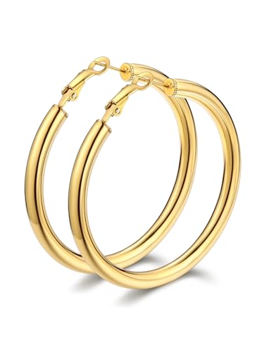 Bestyle Ohrringe Goldene Edelstahl Klobig Creolen 60MM Helix Piercings Chirurgenstahl Ohrringe Damen Dicke Goldenecreolen Ohr Piercing Modeschmuck für Freundin Mama von Bestyle