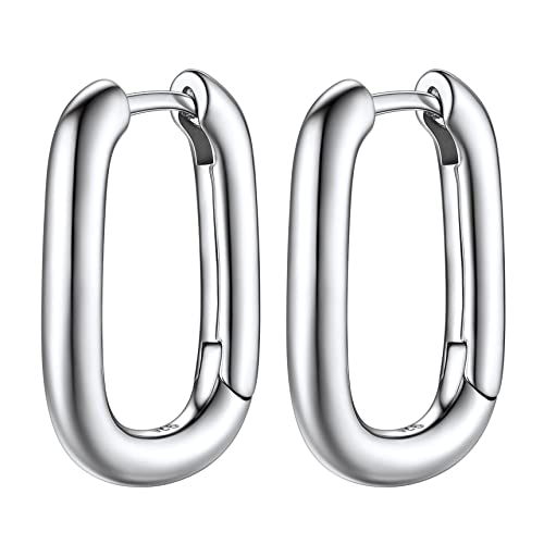 Bestyle Creolen Eckig Silber 925 Wasserfeste Rechteckige Hoops Statement Ohrringe Damen Helix Piercings Minimalistischer Ohrschmuck für Damen Mädchen von Bestyle