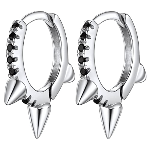 Bestyle Ohrringe für Damen Creolen Gotik Punk Rock Klappcreolen Huggie Hoop Piercing Ohrringe mit AAA Schwarzer Zirkonia von Bestyle