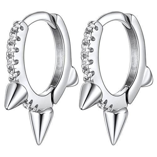 Bestyle Ohrringe für Damen Creolen mit Zirkonia Steinen Kleine Hoops aus 925 Sterling Silber Spikes Stacheln Herren Gothic Punk von Bestyle