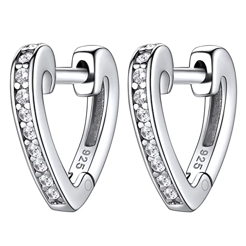 Bestyle Ohrringe für Damen Herzen Kreolen Runde Knorpel Klein aus 925 Sterling Silber mit Rundschliff Cubic von Bestyle