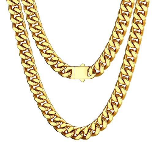 Bestyle Panzerkette Herren Edelstahl 12mm Männer Kette Rapper Teenager Cuban Links Chain Hip Hop Schmuck Kettenlänge 76cm Gold von Bestyle