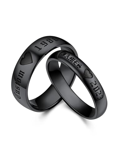 Bestyle Partner Ringe für sie und ihn Edelstahl Herz Paar Ringe Damen Herren Versprechensringe Set Promisering mit Gravur Personalisierter Schmuck Schwarz von Bestyle
