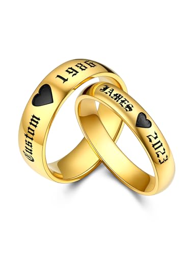 Bestyle Passende Ringe für Paare Herz I Love You Gravur Verlobungsringe für Damen und Herren Partnerring Edelstahl Ehering Set Personalisierte Geschenk, Gold von Bestyle