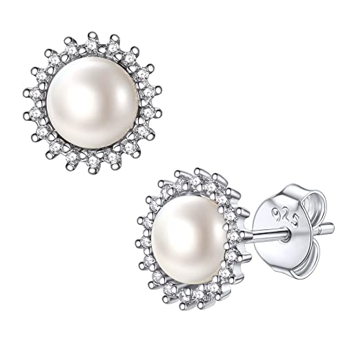 Bestyle Perlen Ohrringe Silber 925 Damen-Ohrstecker Hochwertige Süßwasser-Zuchtperlen in ca. 6 mm Silberohrringe Perlen Schmuck für Frauen Mädchen von Bestyle