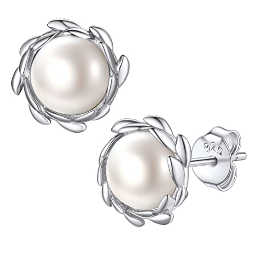 Bestyle Perlen Ohrringe Silber 925 Damen Silberohrringe mit 7MM Süßwasser Perlen Ohrstecker Modische Accessoires für Frauen Mädchen von Bestyle