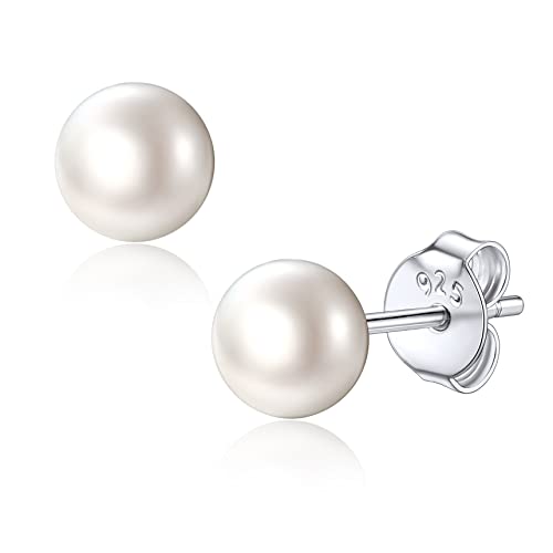Bestyle Perlenohrringe Silber 925 Damen Süßwasser Ohrstecker 4mm Süßwasser-Zuchtperlen Ohrringe für Frauen Mädchen Pearl Stud Earrings von Bestyle