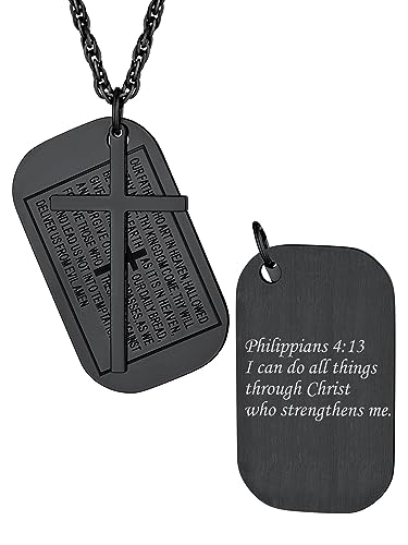 Bestyle Personalisierte Halskette mit Hundemarke-Anhänger, Gravur Gebet oder Schrift, Edelstahlschmuck für Männer und Frauen, mit Geschenkverpackung von Bestyle