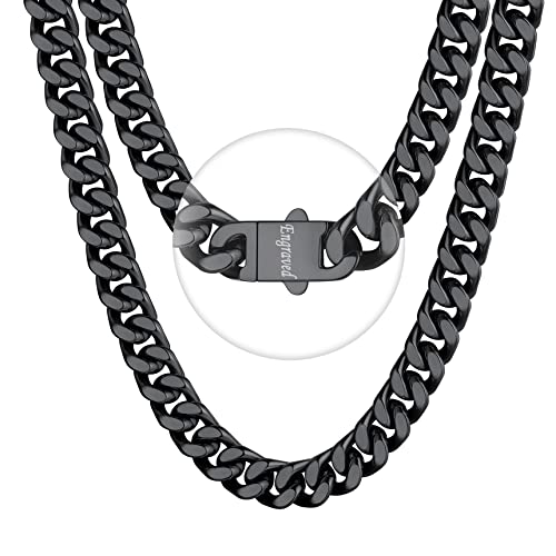 Bestyle Personalisierte Panzerhalskette Schwarz 12mm Unisex Maiami Kubanische Edelstahlkette mit Gravur Ersatzteil Accessoire für Anhänger Länge 50cm von Bestyle