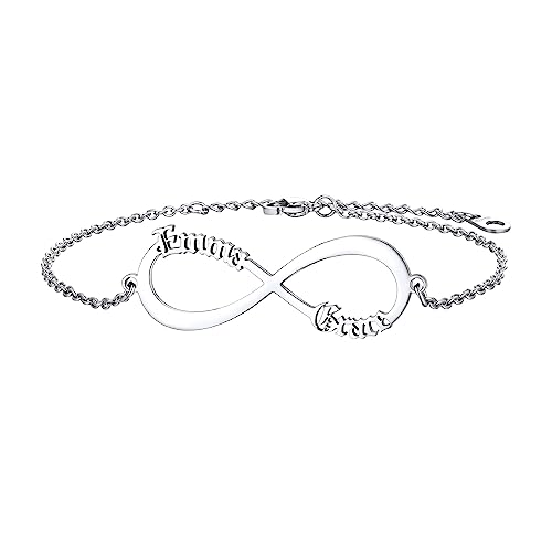 Bestyle Personalisierte Unendlichkeit Fusskette mit zwei Namen Edelstahl Namensfußkette Personalisierter Schmuck Damen Sommer Barfuß Strand Fußketten Verstellbar 22-27cm Silber von Bestyle