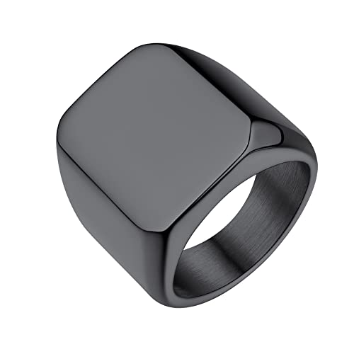 Bestyle Quadrat-ring Herren Siegelring Gravur Personalisiert Initialenring Mädchenring Hip Hop Ring Signetring Schwarz 71 von Bestyle