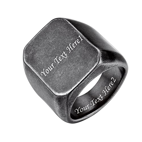 Bestyle Quadrat-ring Herren Siegelring Gravur Personalisiert Initialenring Mädchenring Hip Hop Ring Signetring Vintage Grau 54 von Bestyle