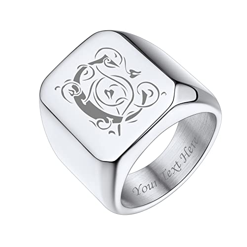 Bestyle Quadrat-ring Herren Siegelring Gravur Personalisiert Signetring Initialenring Mädchenring Hip Hop Ring Silber 59 von Bestyle