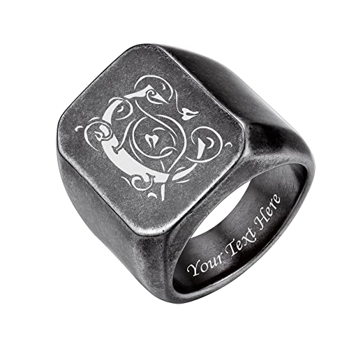 Bestyle Quadrat-ring Herren Siegelring Gravur Personalisiert Signetring Initialenring Mädchenring Hip Hop Ring Vintage Grau 62 von Bestyle