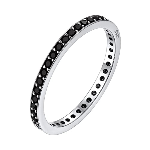 Bestyle Ring Damen 925 Sterlingsilber mit schwarzem Zirkonia Damenring Ewigkeitsring Kristall Ring Geschenk für Ehefrau Größe 49 von Bestyle