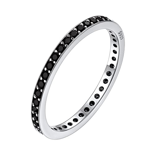 Bestyle Ring Damen 925 Sterlingsilber mit schwarzem Zirkonia Damenring Memoirering Kristall Ring Geschenk für Ehefrau Größe 65 von Bestyle
