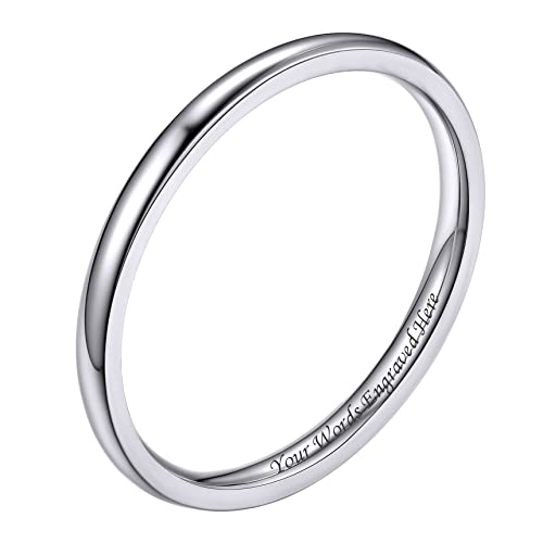 Bestyle Ring Damen Herren Edelstahl Verlobungsringe mit Gravur 2mm Ehering Partnerringe Größe 54 Silber Personalisiertes Geschenk für Geburtstag Weihnachten Valentinstag von Bestyle