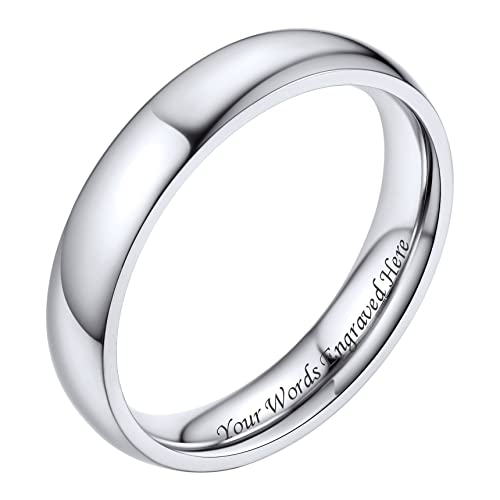 Bestyle Ring Damen Herren Edelstahl Verlobungsringe mit Gravur 4mm Ehering Partnerringe Größe 54 Silber Personalisiertes Geschenk für Geburtstag Weihnachten Valentinstag von Bestyle