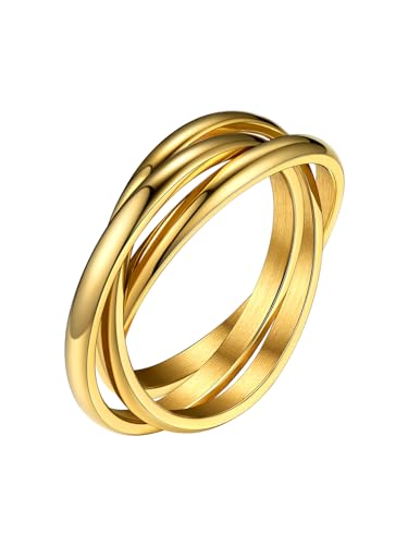 Bestyle 3er Ring Edelstahl Wickelring Damen Rolling Rings Fingerring Ehering Verlobungsring Ring Für Frauen Gold 46.8(14.9) von Bestyle