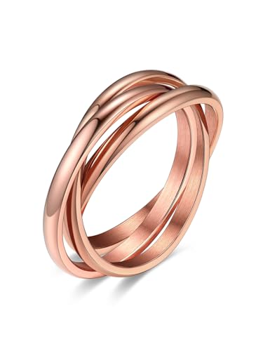 Bestyle 3er Ring Edelstahl Wickelring Damen Rolling Rings Fingerring Ehering Verlobungsring Ring Für Frauen Rosegold 49.3(15.7) von Bestyle