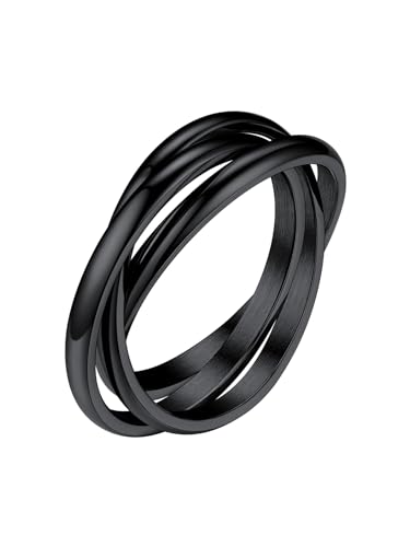 Bestyle 3er Ring Edelstahl Wickelring Damen Rolling Rings Fingerring Ehering Verlobungsring Ring Für Frauen Schwarz 57(18.1) von Bestyle