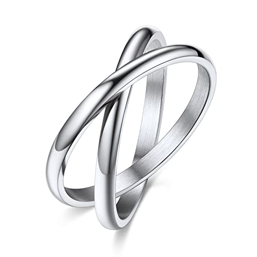 Bestyle Ring Damen aus Edelstahl Wickelring Doppel-Ring Fingerring Ehering Verlobungsring Partnerringe Silber #9 von Bestyle