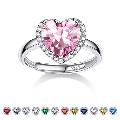 Bestyle Mondstein Ring Silber 925 Damen Verstellbare Ringe mit Geburtsstein Oktober Fingerringe Herz-Ehering Turmalin Schmuck für Mädchen von Bestyle