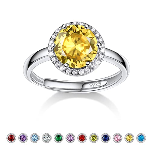 Bestyle Zirkonia Ringe für Damen Geburtsstein November Fingerring Verstellbarer Gelber Topas Verlobungsring Silber 925 Mädchen Bling Modeschmuck von Bestyle