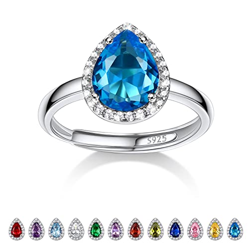 Bestyle Glänzender Zirkonia Ringe für Damen Geburtsstein Dezember Fingerring Verstellbarer Blauer Topas Verlobungsring Silber 925 Mädchen Bling Modeschmuck von Bestyle