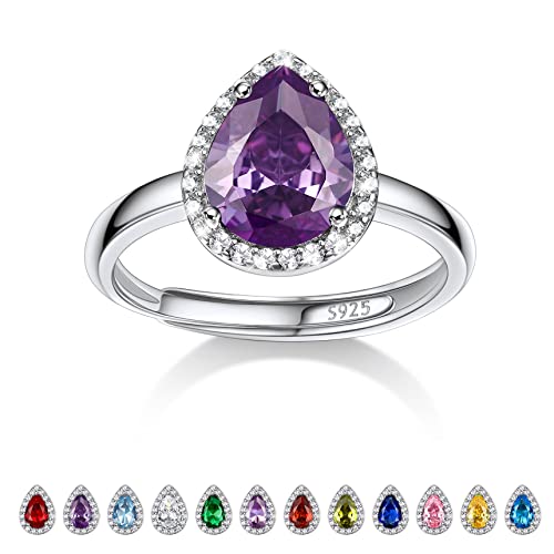 Bestyle Schmuck mit Lila Steinen Damen Glänzender Zirkonia Fingerring Silber 925 Verstellbarer Verlobungsring Amethyst Februar Mondstein Modeschmuck von Bestyle