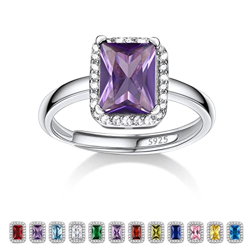 Bestyle Ring Silber 925 Frauen Bling Mondstein Februar Damenring Verstellbar Fingerring mit Amethyst Lila Heilstein Modeschmuck für Mädchen von Bestyle