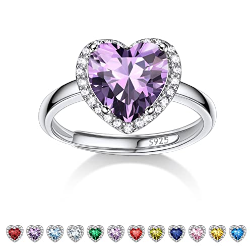 Bestyle Mondstein Ring Silber 925 Damen Verstellbare Ringe mit Geburtsstein Februar Fingerringe Herz-Ehering Amethyst Schmuck für Mädchen von Bestyle