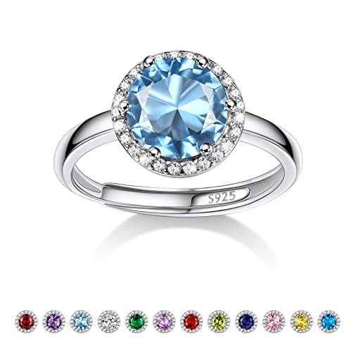 Bestyle Frauen Mondstein Ring Aquamarine Modeschmuck Ring Silber 925 Blau Stein Verstellbarer Damenring Kristall Verlobungsring von Bestyle
